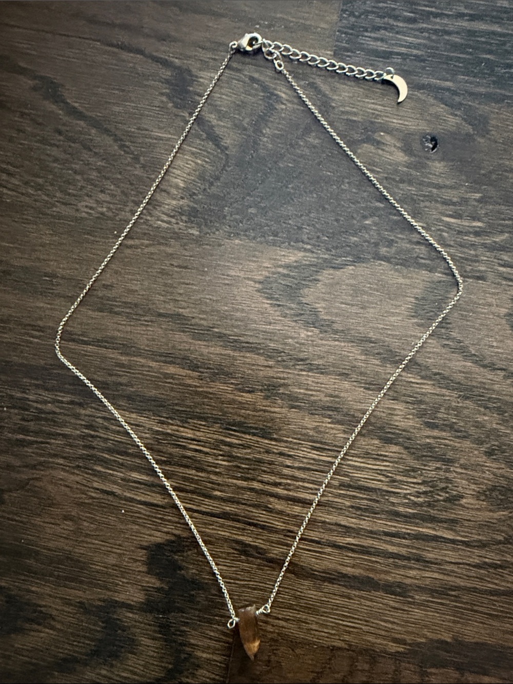 Chain Necklace with Brown Crystal Pendant
